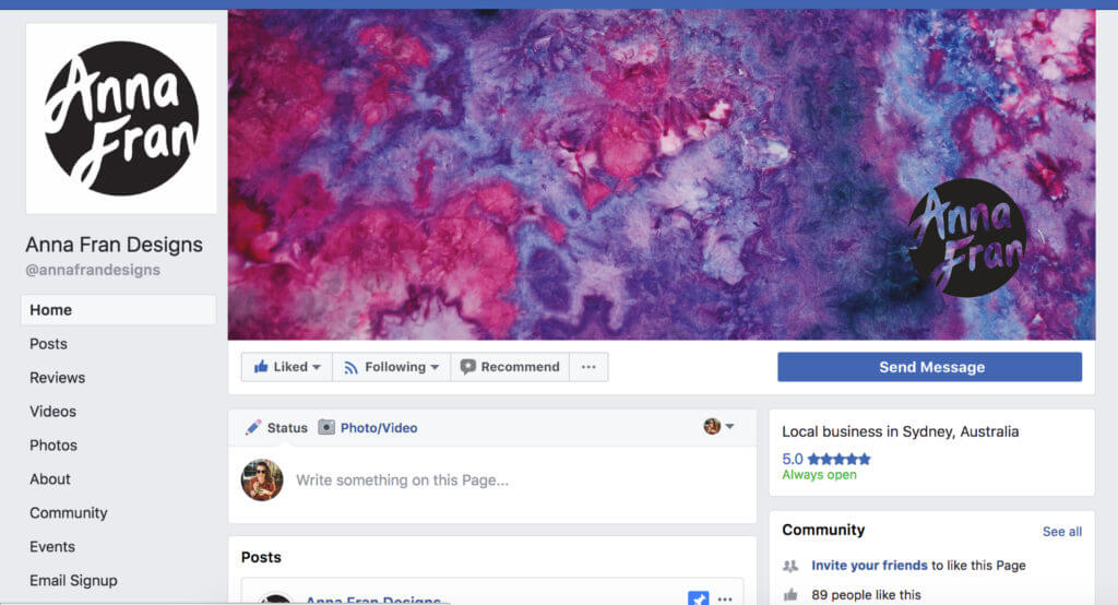 Facebook page showing banner design