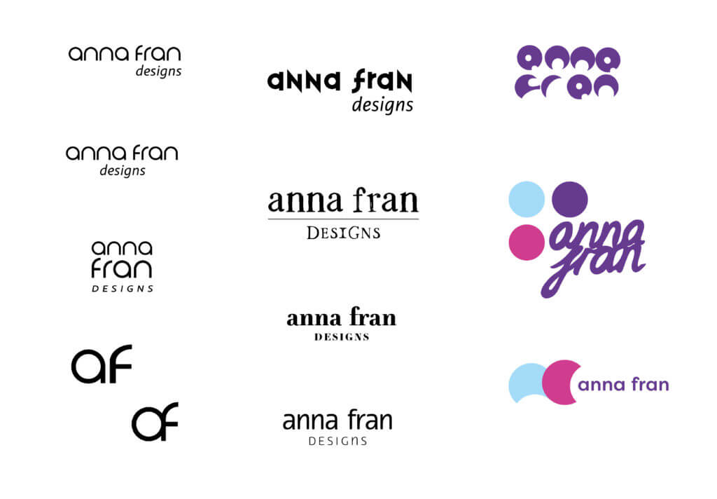 Initial branding concepts for Anna Fran Designs