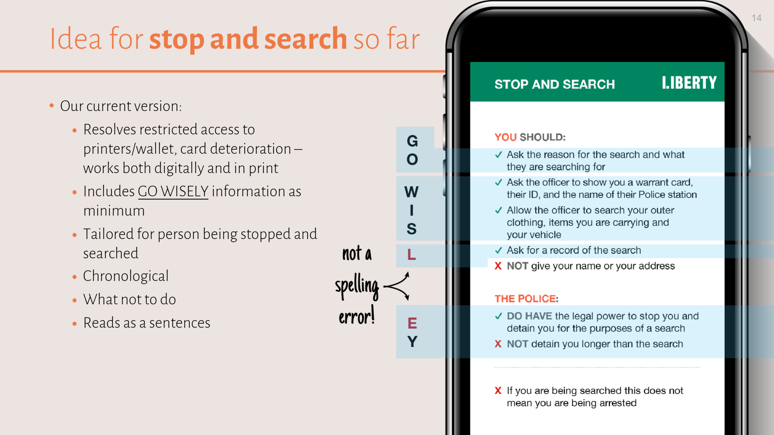 An image that displays text as a checklist that can be used as an aide memoire in a stop and search event
