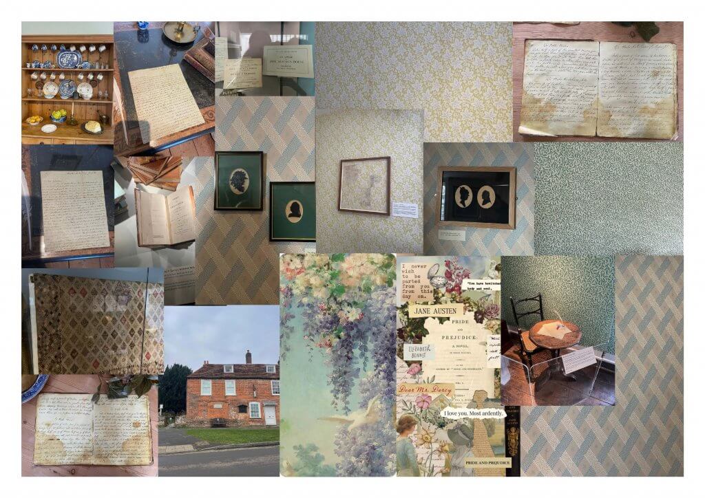 Moodboard of images taken at the Chawton house for inspiration.