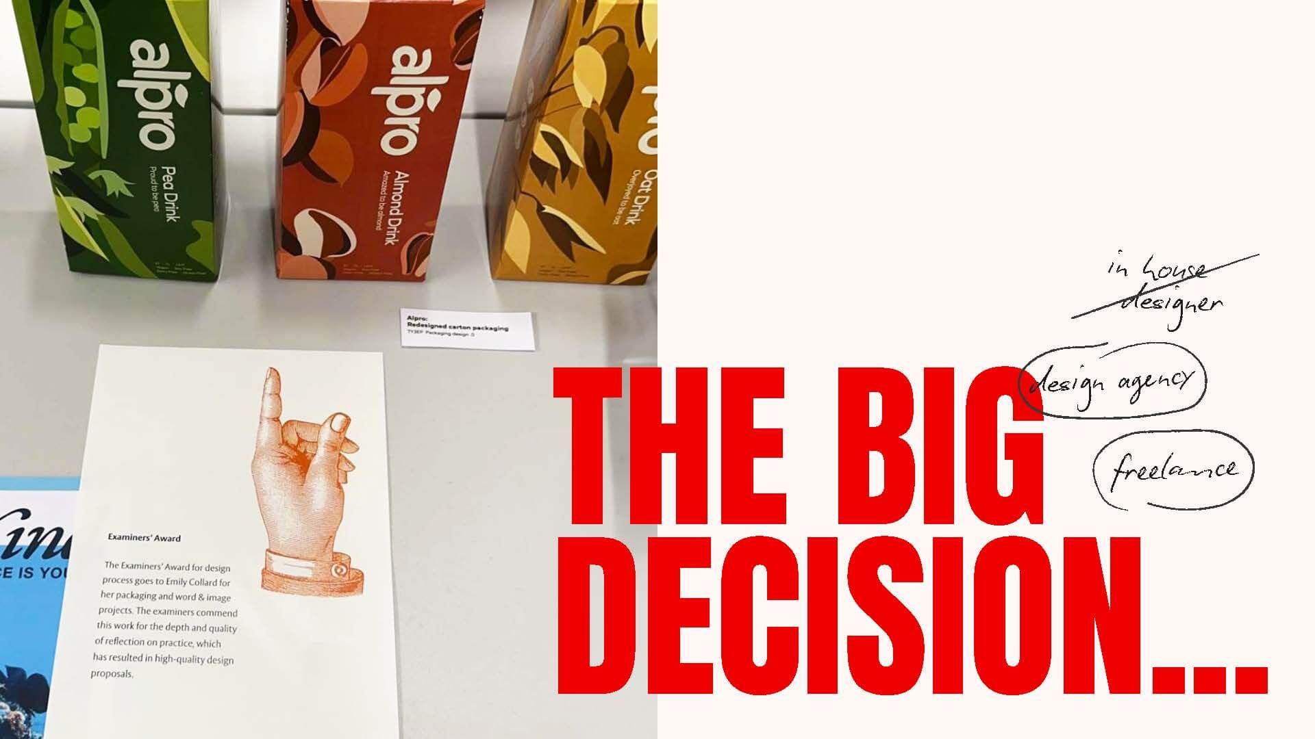 A visual representing Emily’s crossroads after the degree show deciding which path to go down and choosing both design agency and freelance.