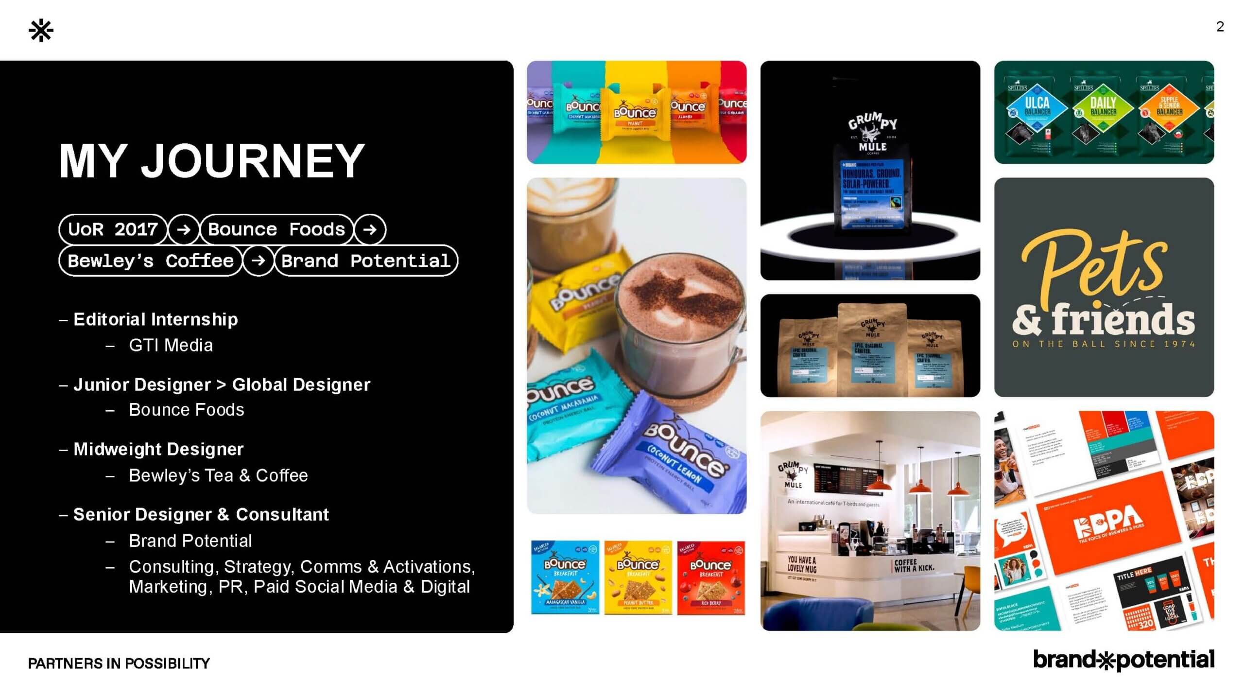 Claire’s slide on her career path, detailing her journey from internship, to in-house roles, to her current agency role