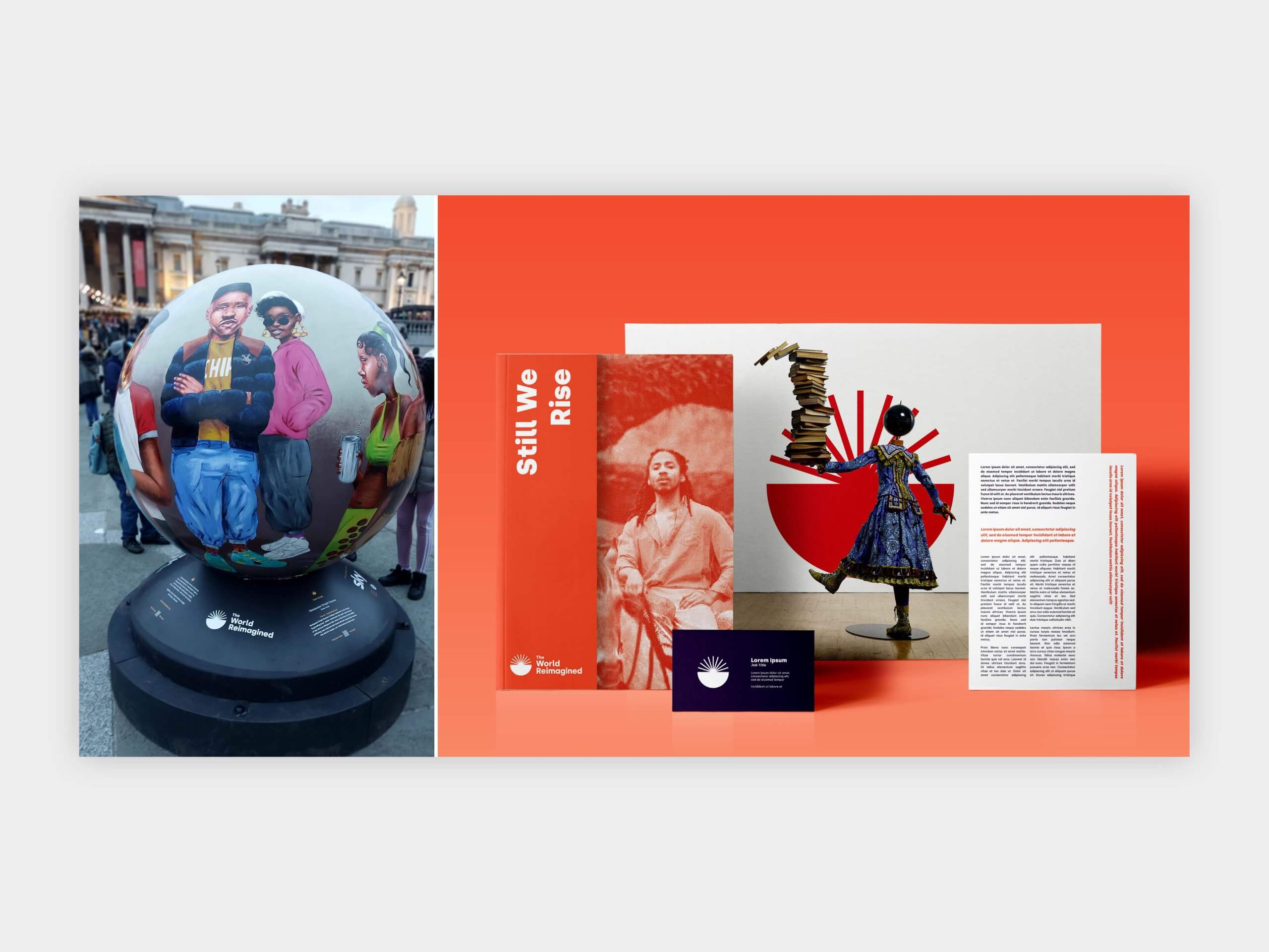 The World Reimagined's brand identity on display