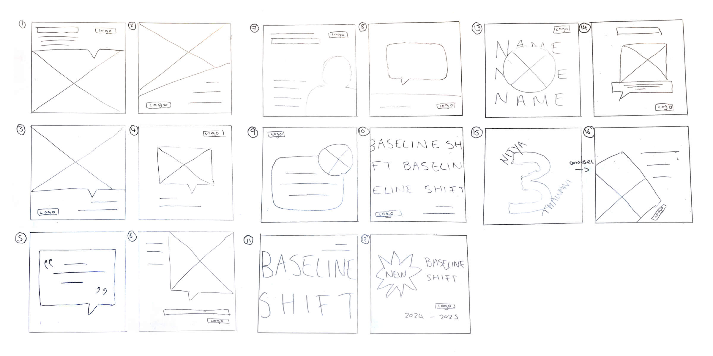 Initial sketches for social media templates