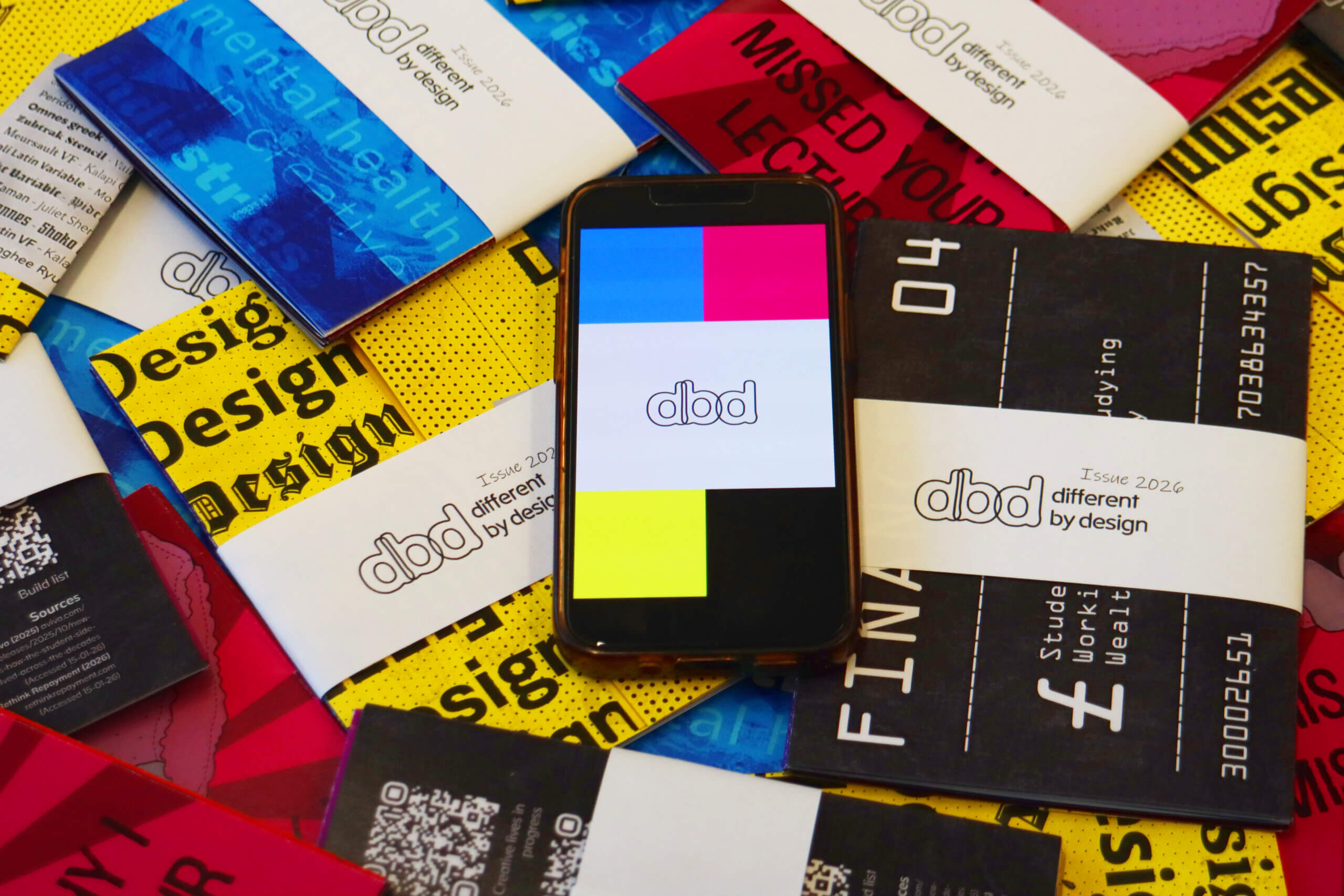 Showcases the packet of zines hand folded for Different by design issue 6 release.